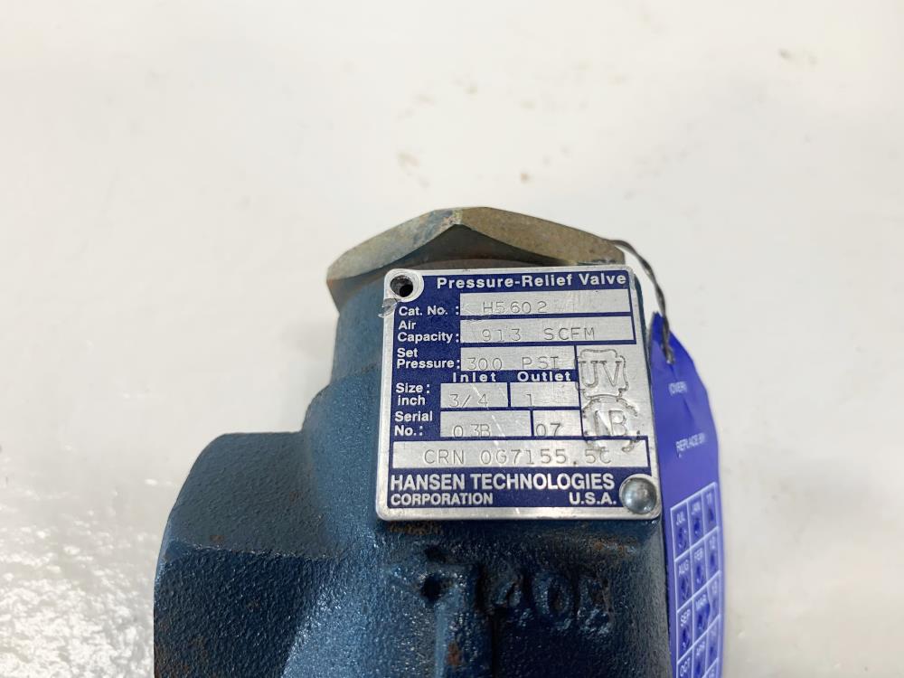 Hansen 3/4" x 1" NPT 300# Relief Valve H5602